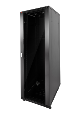 600*800*42U（mm）落地机柜，前单开玻璃后单开钣金，承重500KG 600*800*42U（mm）落地机柜，前单开玻璃后单开钣金，承重500KG