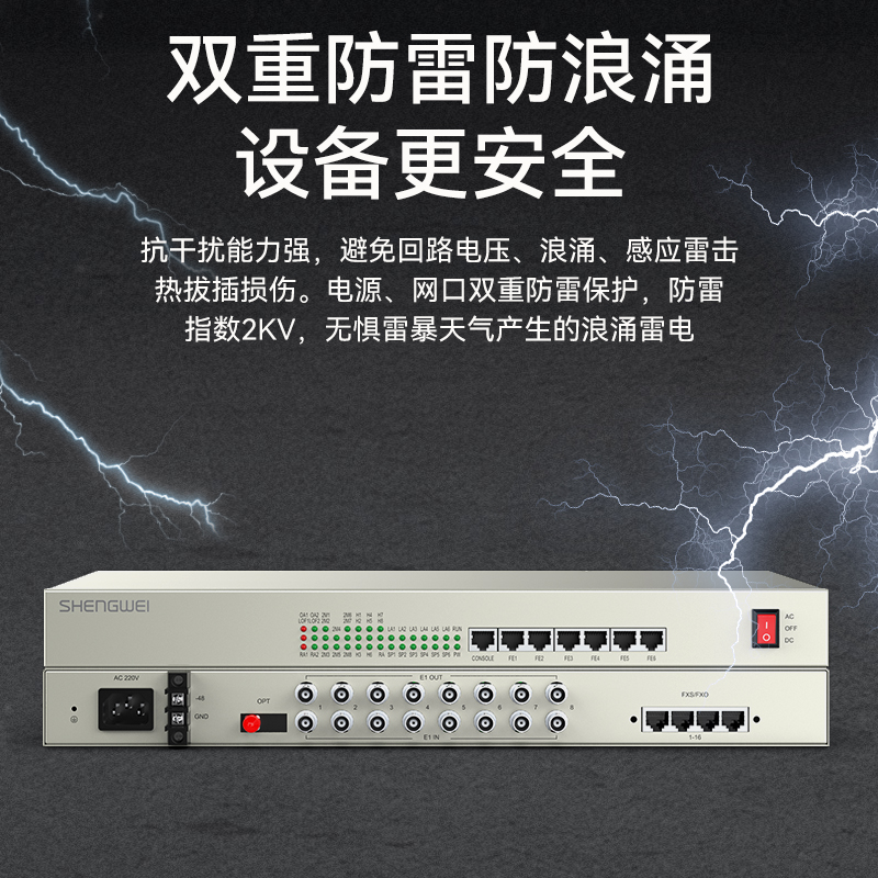D8E16P19 综合业务电话光端机 PCM语音光端机8路E1+16路电话+8路百兆隔离网络 120KM FC单纤桌面式 一对