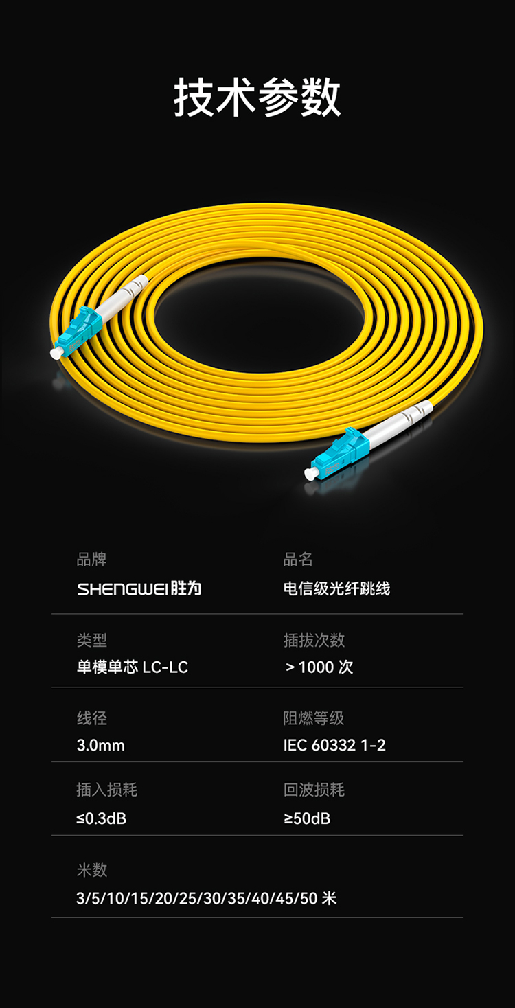 FSC-107A 工程电信级光纤跳线 LC-LC(UPC)网线单模单芯3米
