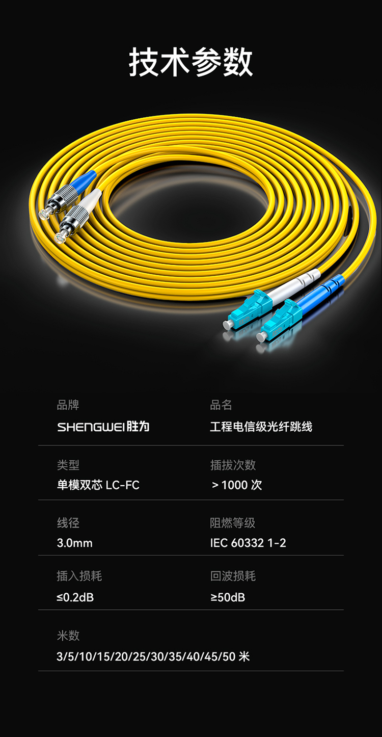 FSC-110 光纤跳线 工程电信级LC-FC单模双芯 9/125低烟无卤环保外被