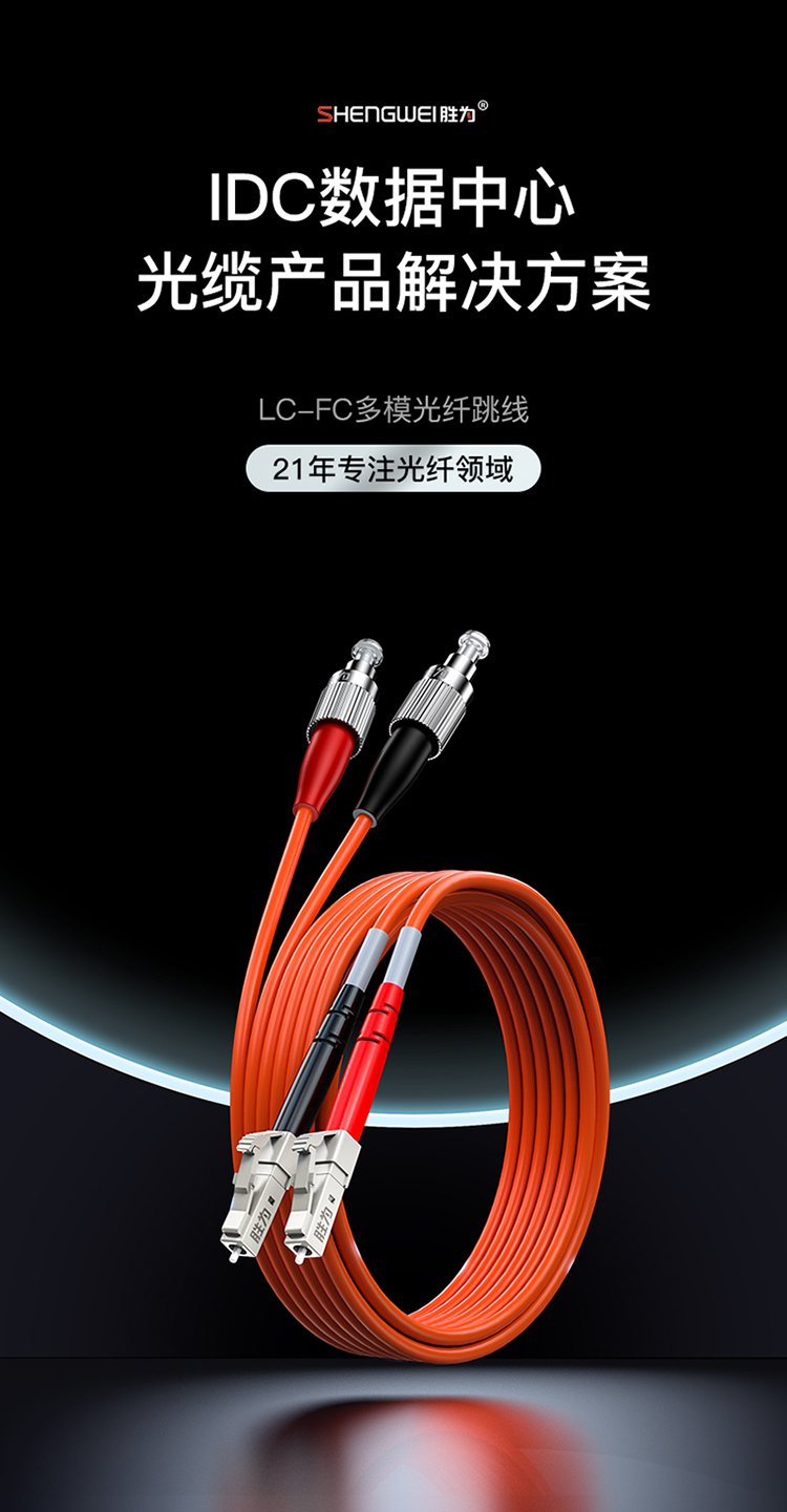 FMC-207 工程电信级光纤跳线 LC-FC多模双芯3米 62.5/125低烟无卤环保外被