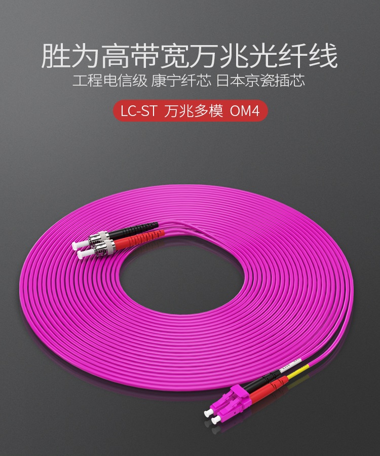 FTLO-2030 工程电信级万兆光纤跳线 LC-ST网线多模双芯OM4 网络收发器尾纤光纤连接线 3米