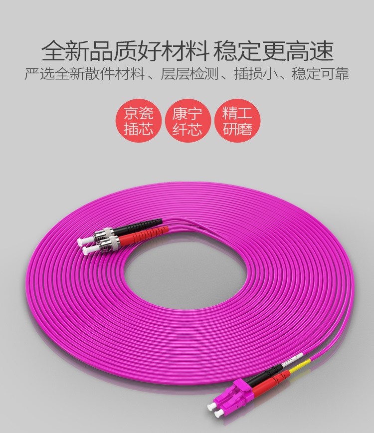 FTLO-2030 工程电信级万兆光纤跳线 LC-ST网线多模双芯OM4 网络收发器尾纤光纤连接线 3米