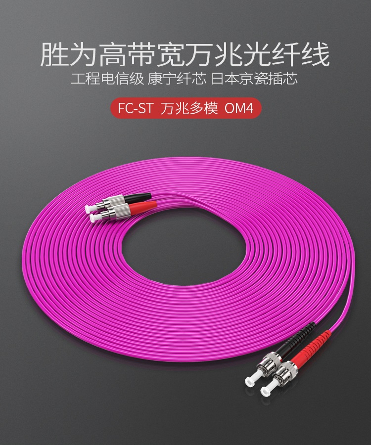 FTFO-2030 工程电信级万兆光纤跳线 FC-ST网线多模双芯OM4 网络收发器尾纤光纤连接线 3米