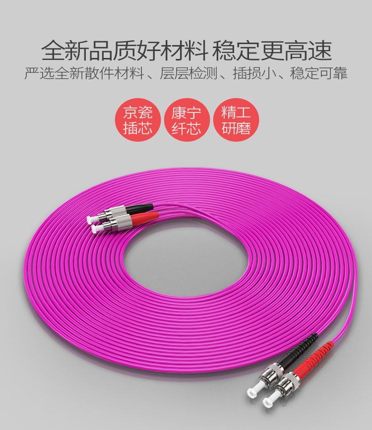 FTFO-2030 工程电信级万兆光纤跳线 FC-ST网线多模双芯OM4 网络收发器尾纤光纤连接线 3米