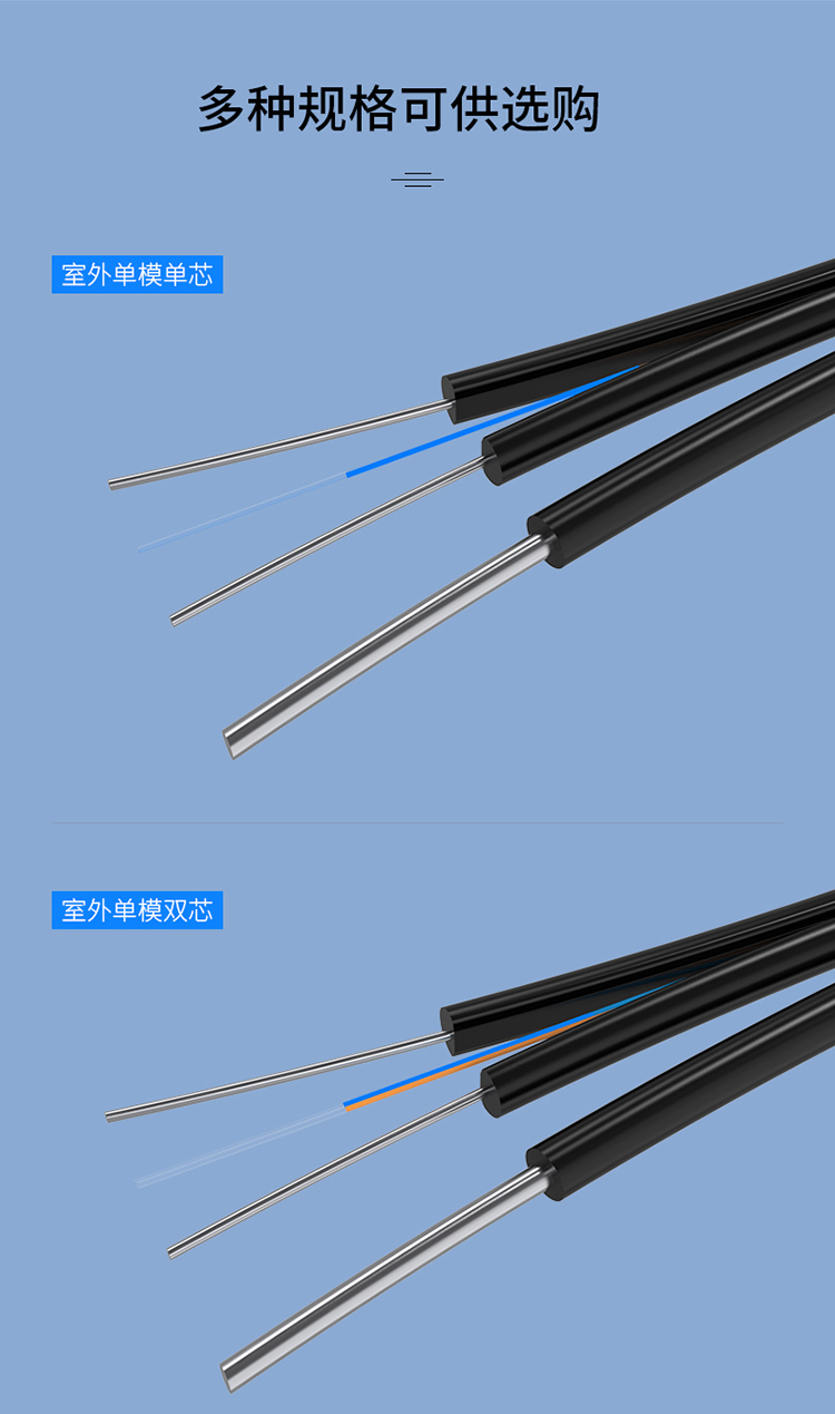 BGJY1050 室外光纤皮线 CJYXFCH-1Xn蝶形皮线光缆 室外自承式单模 1芯3钢丝 低烟无卤 500米/轴【黑色】