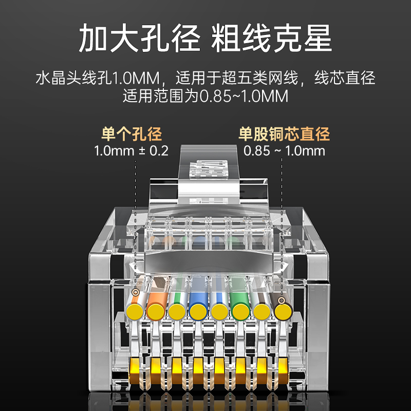 RCB-1100 水晶头超五类 镀金RJ45纯铜网络网线接头 cat5e非屏蔽8P8C电脑线缆连接器100个/盒