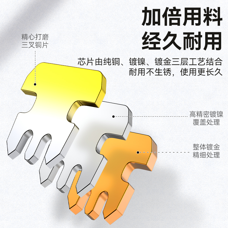 RCA-1100 超五类镀金水晶头 15U纯铜100个/盒 RJ45三叉式非屏蔽网络线缆8P8C电脑网线连接头