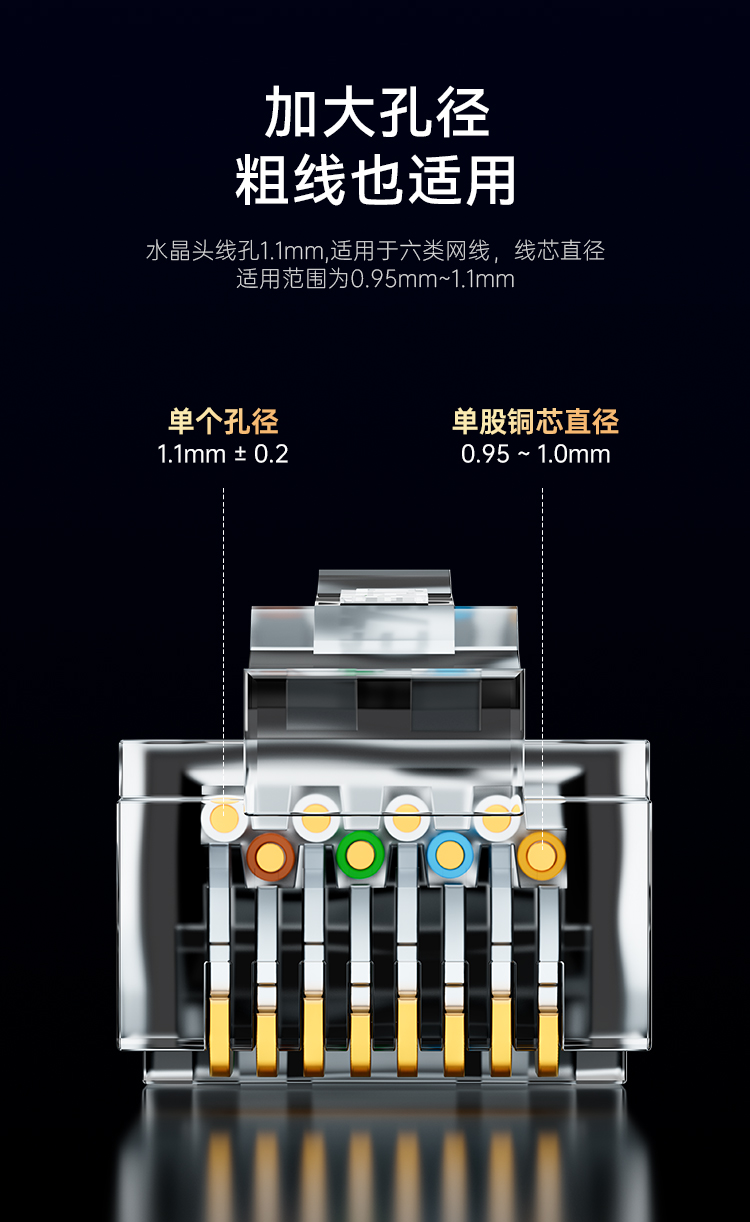 RC-8100 六类网线水晶头 6类RJ45千兆网络连接头 工程级电脑网线8P8C镀金宽带接头100个/盒