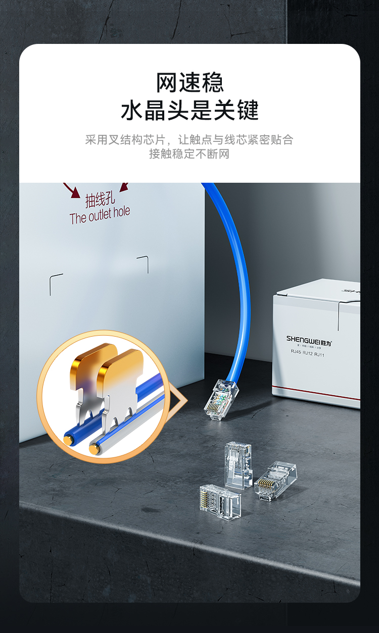 RC-8100 六类网线水晶头 6类RJ45千兆网络连接头 工程级电脑网线8P8C镀金宽带接头100个/盒
