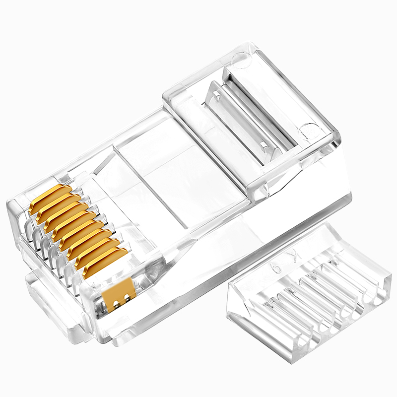 RCA-3100 六类水晶头 千兆纯铜50U镀金接头100个/盒 两件式RJ45电脑非屏蔽网络8P8C连接头