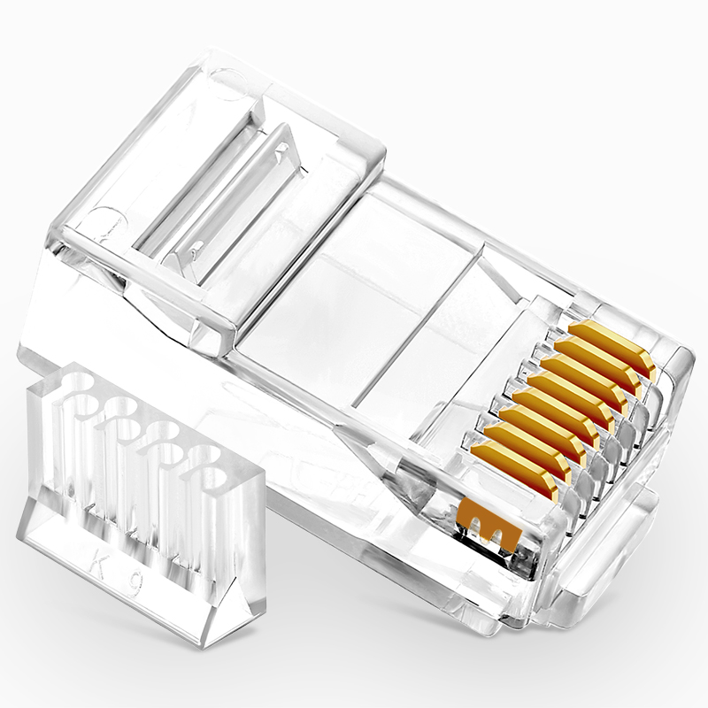 RCA-3100 六类水晶头 千兆纯铜50U镀金接头100个/盒 两件式RJ45电脑非屏蔽网络8P8C连接头