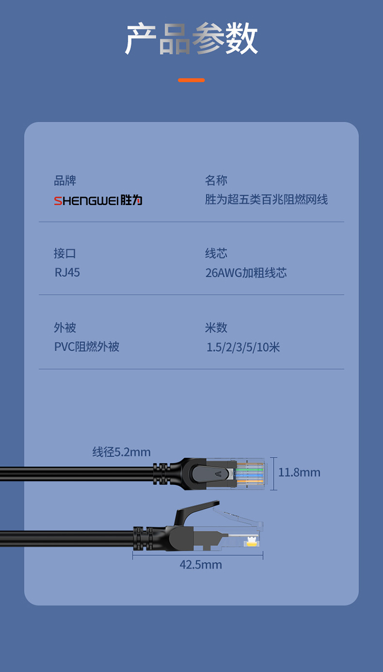WLC1015G 超五类网线 百兆阻燃网络连接线 Cat5e超5类成品跳线 电脑宽带连接线 1.5米
