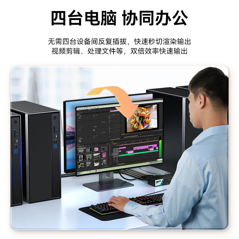 KS-7041H KVM切换器4口 4进1出HDMI转换器 USB高清视频电脑显示器键鼠共享器 配线带音频麦克