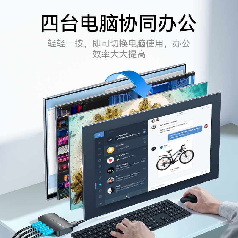 DKH3401K KVM切换器4进1出HDMI切屏器配线 四进一出电脑转换器4口显示器键鼠USB打印机共享器