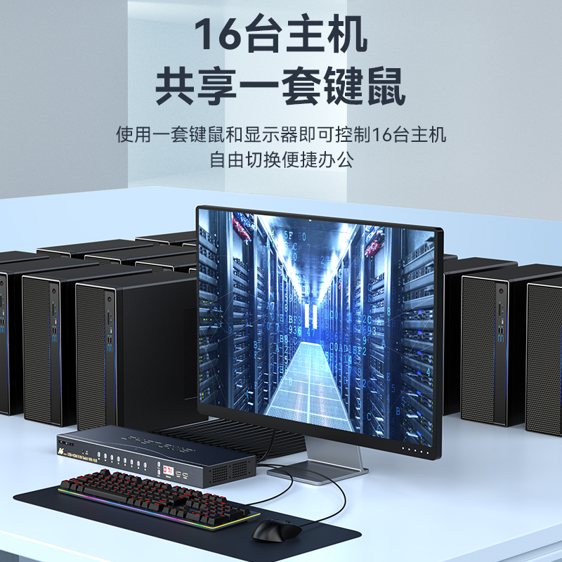 KS-7161H KVM切换器16口 16进1出HDMI切换器 USB高清视频电脑键鼠共享器 配线带音频机架式