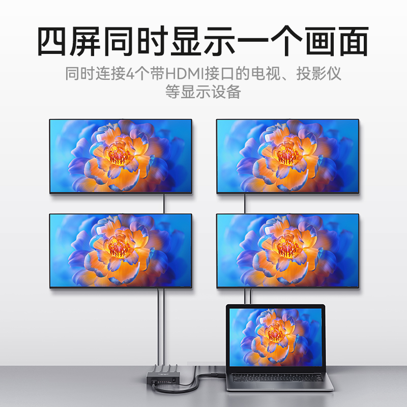 HP-104 HDMI分配器一分四 一进四出分屏器 配3C电源适配器 笔记本电脑智能盒子连接电视投影仪显示器