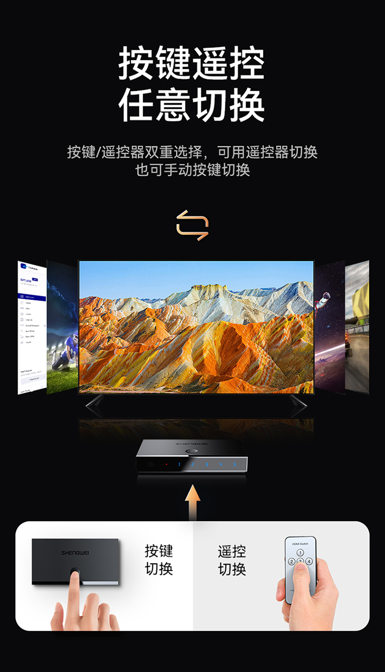 DHD2501G HDMI2.0切换器5进1出 五进一出4K/60Hz高清视频切屏器 笔记本电脑智能盒子接电视投影仪