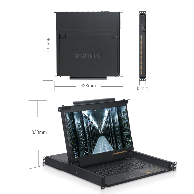 KS-2708L 数字KVM切换器8口 17.3英寸高清宽屏LCD显示器配VGA线 8进一出机架式电脑转换器