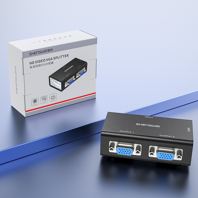 VS-202 VGA分配器 一进二出高清视频分屏器 电脑音视频显示器电视机一分二 2口共享器