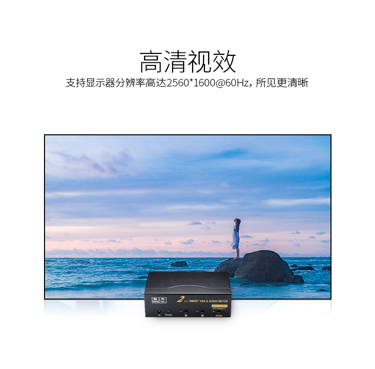 VS-5021 VGA切换器二进一出 电脑屏幕显示器音视频转换器 遥控切换配原装线