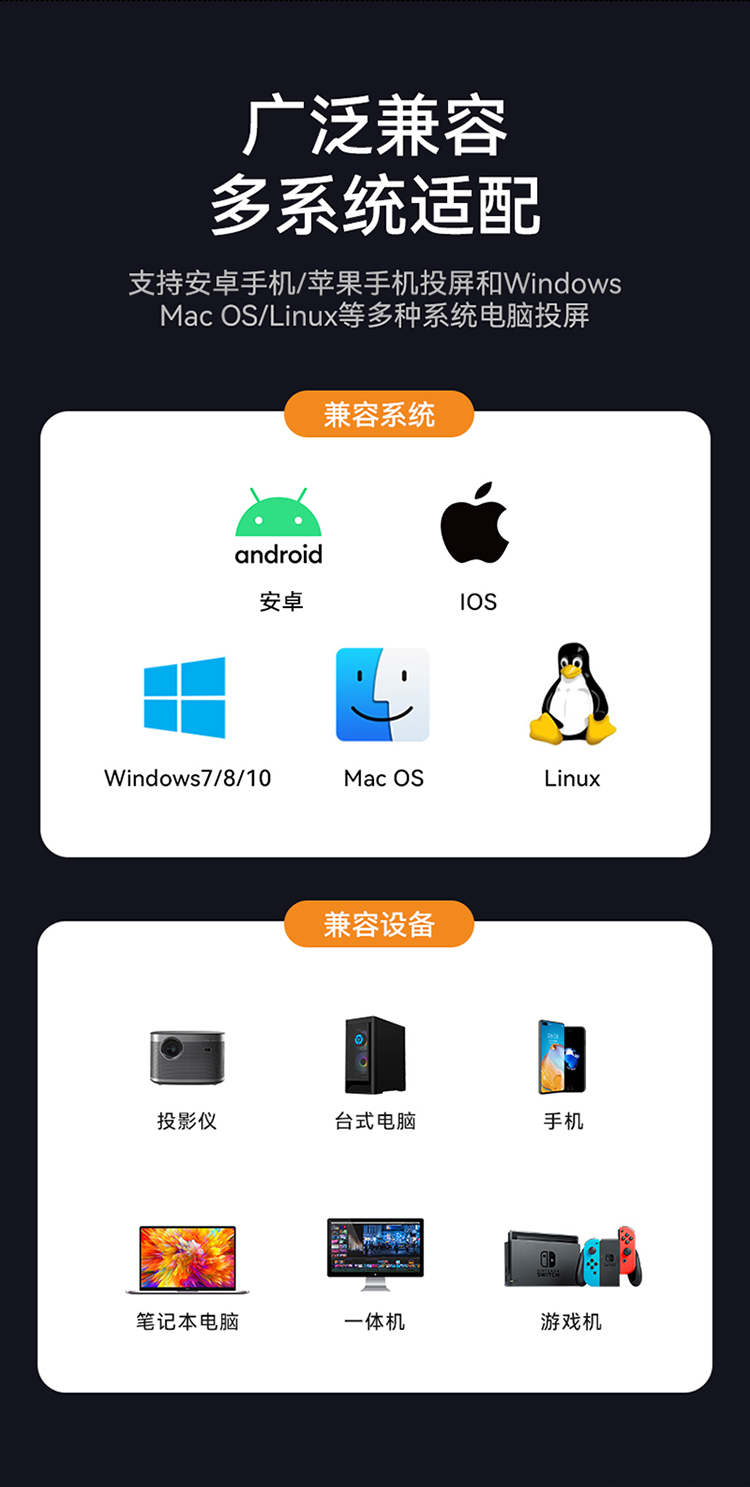DHU002AB 无线投屏器 HDMI高清会议传输器 二分屏 适用电脑手机平板电视连接显示器投影仪套装