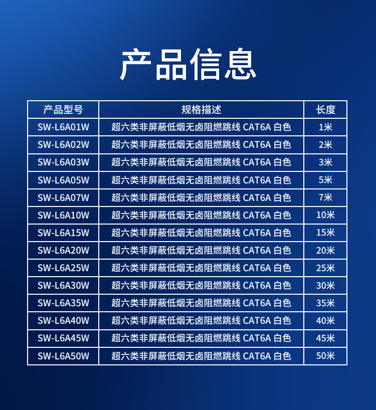 胜为超六类低烟无卤阻燃成品网络跳线