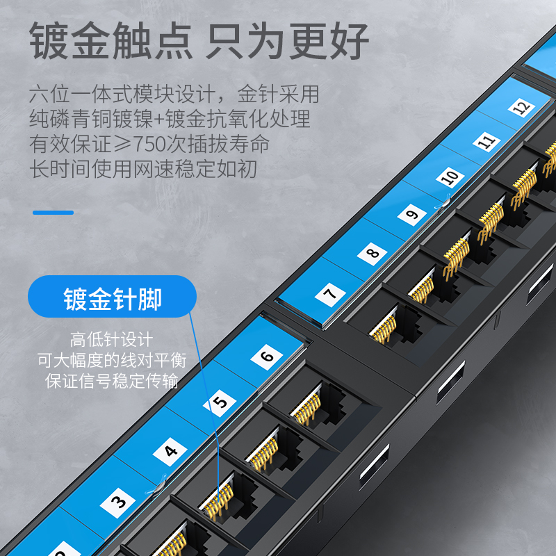 CNDF624W 六类配线架24口 CAT6网线配线架 网络级镀金1U机架式机柜网络跳线理线槽