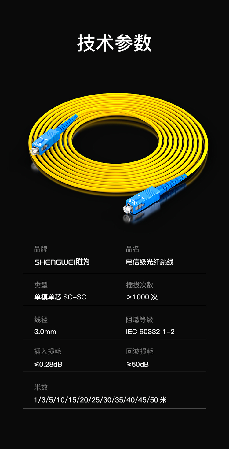 FSC-101 电信级光纤跳线 SC-SC（UPC）单模单芯入户光纤线 低烟无卤环保外被 收发器尾纤 3米